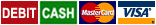 Debit, cash, MasterCard and VISA icons