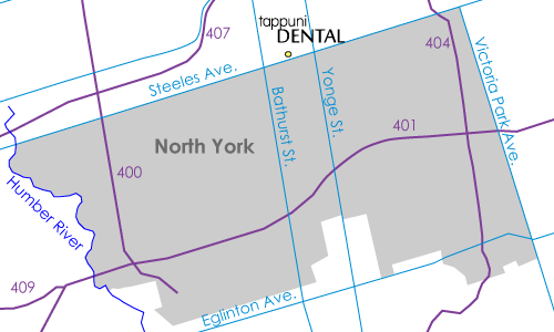 North York map with dentist location