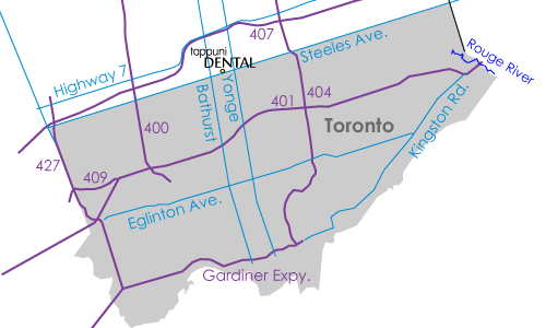 Toronto map with dentist location